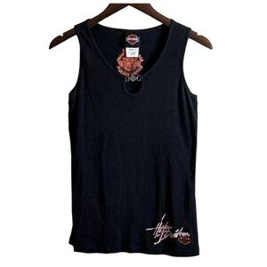 Harley Davidson Women's Black Daytona Beach Embroidered Ribbed Tank Top Size Lar